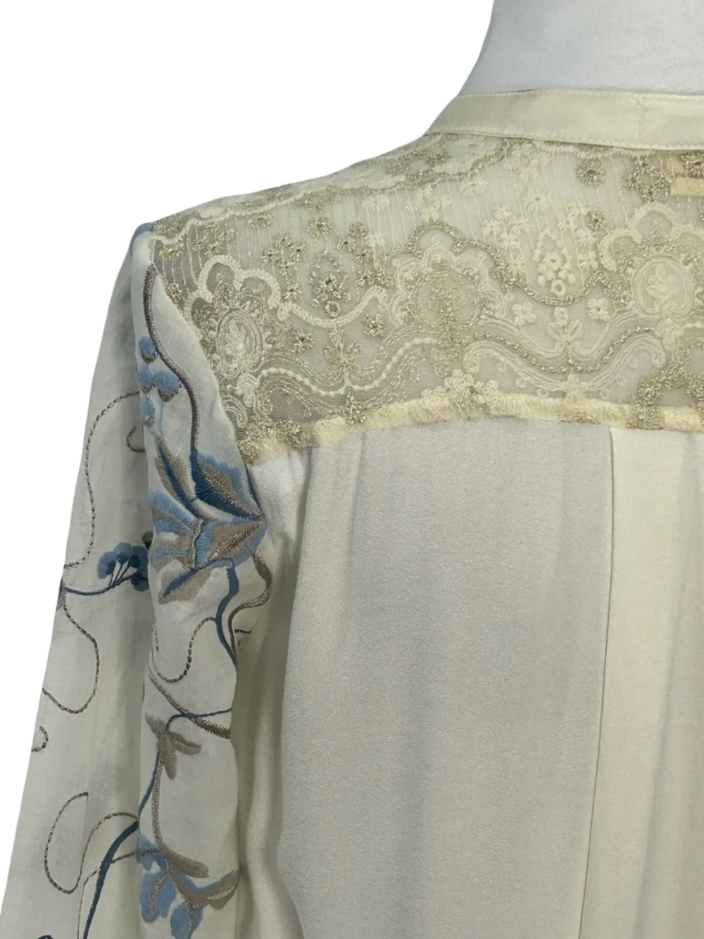 Tiny Ivory Boho Festival Shirt Dress Embroidered Lace XS S Country Cottagecore - Picture 14 of 16